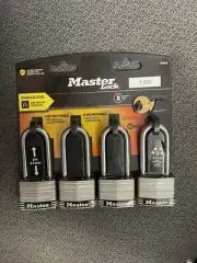Master Lock 4-Pack Stainless Steel Padlock with 2-Keys # 1SSQLH✅