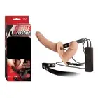 Double Thruster 6.5" and 3.5" 10 Rhythms Vibrating Double Dildo Flesh w Strap On