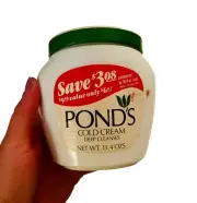 FULL Vintage Pond's Deep Cleansing Cold Cream Milk Glass Jar Metal Lid 13.4 Oz