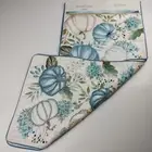 Artisan Fabric Beaded Table Runner Autumn Fall 16x72 Pumpkins Hydrangea Blue