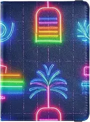 [Amooorous] Summer Neon Boat Coconut Tree Leather decorative Passport and Vaccine Card Wallet Combo Vaccine Case Protector Cover Passport Cover Holder Wallet Case Lightweight, Summer neon boat coconut tree, 1