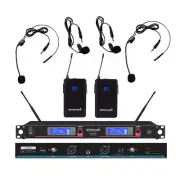 STARAUDIO Wireless Microphone System 2 Channel UHF Lavalier Headset Microphone