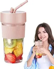 Fresh Juice Blender - 350ml Handheld Personal Travel Blender for Smoothies | Straw Design Fruit Juice Mixer with 6 Blades for Travel, Sports, Gym