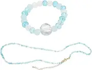 [SAFIGLE] Chic Blue Necklace Set Ring Bead Necklace for Women Stylish Beaded Jewelry for Women
