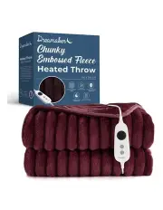 [Dreamaker] Chunky Embossed Fleece Electric Heated Throw Blanket in Cherry