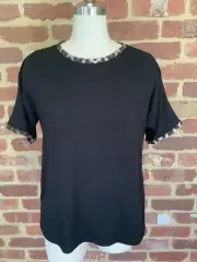 boohoo ladies 12 leopard animal print ringer t shirt black NWT smart casual wear