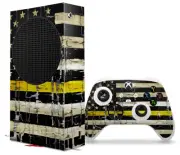 Skin Wrap XBOX Series S Console Controller Painted Cracked Yellow Line USA Flag