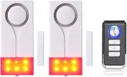 Mengshen Door and Window Alarm - Wireless Burglar Alert With 105db Loud Sound and Bright Light, Easy to Install (Includes 2 Alarms and 1 Remote Control)