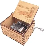 Frozen Music Box 18 Note Hand Crank Musical Box Carved Wooden,Play Let it Go,Brown