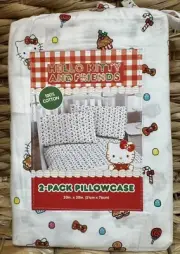 Set/2 HELLO KITTY GINGERBREAD CHRISTMAS Cotton Standard Pillowcases NEW