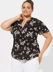 Torrid Flutter Sleeve Top Shirt Black Cherry Blossoms NWT New 2X