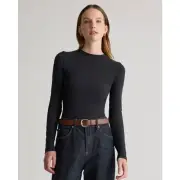 Quince Women Stretch Organic Cotton Jersey Fitted Long Sleeve Tee Sz S Black NWT