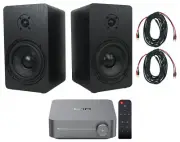 2 Rockville RockShelf 58B 360w Black 5.25" Bookshelf Speakers+Wifi Amp Receiver
