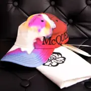 sz M NEW $450 ALEXANDER MCQUEEN Tie Dye Bordeaux LUMINOUS FLOWER Logo BALL CAP
