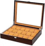 [WICRFYHD] Watch Display Storage Box with 18 Slots, Watch Case for Men Women with Large Glass Lid, Watch Box Organizer Velvet Lining