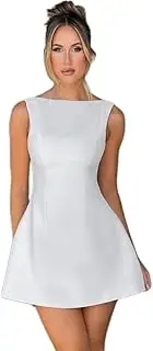 [Generic] Women A Line Mini Dress Mock Neck Bodycon Summer Dresses Cap Sleeve Tank Dress Sexy Backless Dresses
