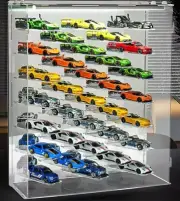 Car Display Case 33 Pc Acrylic LED Light Mirrored Wheels Model 1/64 Diecast Rack