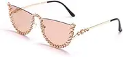 [HCHES] Gorgeous Diamond-studded Sunglasses Fashion Half-frame Ladies Trendy Glasses Stage Photo Studio Street Decoration UV400