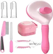 Cat Grooming Kit - Dog Brush with Nail Clipper and File,2 Finger Toothbrushes, Flea Comb for All Small Pets, Grooming Supplies