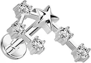 [Pierced Owl] 18GA 316L Stainless Steel Internally Threaded CZ Crystal Zodiac Constellation Flat Back Stud
