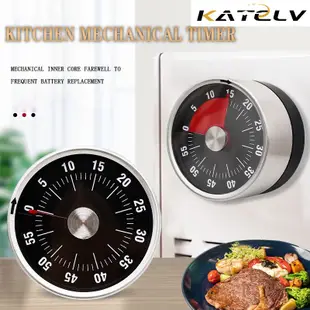 Katelv 時鐘廚房計時器不銹鋼計時器 60 分鐘機械鬧鐘倒計時烹飪工具計時器底部帶磁鐵