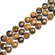 Yellow Tiger Eye Faceted Flat Round Coin Beads Size 8mm 15.5" Strand