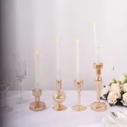 4 Gold Assorted Lined Crystal Glass Tea Light and Taper CANDLE HOLDERS Party