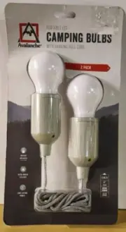 Avalanche Portable LED Light Camping Bulbs w/Pull Cord-2 Bulb Pack-Black