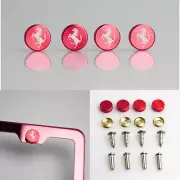 Laser Etched 4pc Red Aluminum Ferrari License Plate Frame Fastener Screws Cap (for: Ferrari)