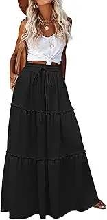 [Hotouch] Skirt Women's Long High Waist Skirts Elegant Maxi Skirt A-line Layering Drawstring Midi Casual Skirt Plain Skirt with Pockets