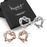 Boxed 2 Pairs Intertwined Love & Hearts Embellished with SWAROVSKI® Crystal Set