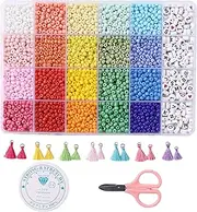 Miss Rabbit Jewelry Making Kit 4 mm Glass Seed Beads for DIY Bracelet Making Kit for Kids Girls Adults Crafts Alphabet Letter Beads for Friendship Bracelet Elastic String Charms Tassel