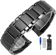 YCBFGAZATK WatchBands Ceramic Watch Band Male Fit For Armani Ar1400 1410 1451 1452 Black Watch Bracelet Female 22 24mm Watch strap