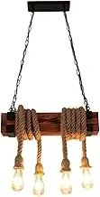 4-Lights Hemp Rope Pendant Lamp Vintage Wood Chandelier Ceiling Light Fixture