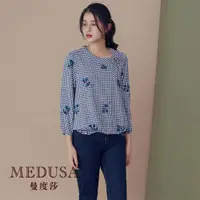 在飛比找ETMall東森購物網優惠-現貨【MEDUSA 曼度莎】圓領小繡花格紋上衣（M-2L）｜