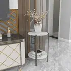 Round Modern Side Accent End Table with Metal Legs Marble Top for Living Bedroom