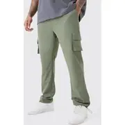 Mens Khaki Plus Elastic Waist Lightweight Stretch Skinny Cargo Trouser