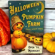 Pumpkin Patch Jack O'Lantern Cute Metal Tin Sign Halloween Decoration NEW 15x10"