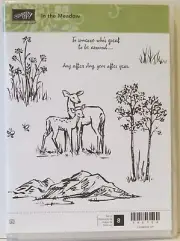 Stampin Up IN THE MEADOW Stamps NEW Deer Mountain Trees WIldflowers Grass