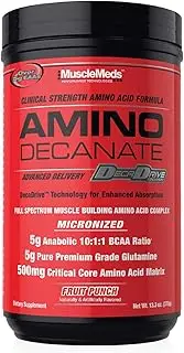MUSCLEMEDS AMINO DECANATE, Intra, Post Workout Drink, Full Spectrum Amino Acid Complex, Leucine, Muscle Recovery, Fruit Punch, 30 Servings