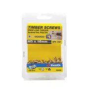 Zenith 4G x 16mm Brass Plated Hinge-Long Thread Countersunk Head Timber Screws - 100 Pack