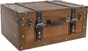 LOCADENCE Wooden Chest, Multifunctional Wood Storage Trunk Handbag, Portable Vintage Distressed Treasure Chest, Decorative Luggage Suitcase for Clothes Toys Photo Prop (Large)