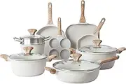 Country Kitchen Nonstick Induction Cookware Sets - 13 Piece Nonstick Cast Aluminum Pots and Pans with BAKELITE Handles - Induction Pots and Pans with Glass Lids -Cream (YCASPF9 CRM)