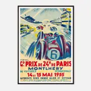 Galrie Vintage 1955 Grand Prix de 24H de Paris Racing Poster by Geo Ham, Black Frame, A4 21 x 30cm (8 x 12inch)
