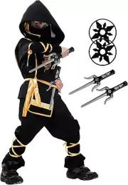 Kids Ninja Costume - Deluxe Ninja Outfit with Plastic Ninja Toys, Halloween D...