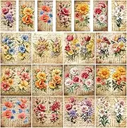 12 Sheets Vintage Flowers Rub on Transfers, 12 Style Vintage Kraft Paper with Handwriting Words Heat Transfer Film Transfer Furniture Stickers for Arts Craft Decals, 5.5x5.5 Inch