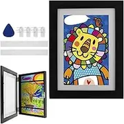 1PCS Kids Art Frame Set A4 Front Opening Photo Frames Wooden Kids Artwork Display Frame for 100 Pictures Horizontal and Vertical Picture Display for Crafts Drawing 3D Artwork,Black