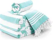 Utopia Towels - 4 Pack Turkish Beach Towel (40 x 72 Inches) - 100% Cotton Oversized Sand Free Lightweight Quick-Dry Turkish Towel, Prewashed for Soft Feel, Large Peshtemal Towel for Travel (Aqua)