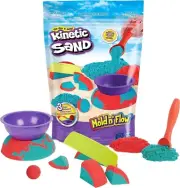 Kinetic Sand, Mold n’ Flow with 1.5lbs Red & Teal Play Sand & 3 Tools, Sensory