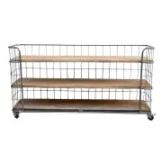 Cage Industrial Rustic 3-Tier Movable Low Bookcase Bookshelf Cabinet